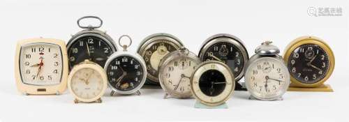 Ten assorted vintage and antique bedside alarm clocks, the l...