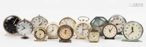 Thirteen assorted vintage bedside and alarm clocks, 20th cen...