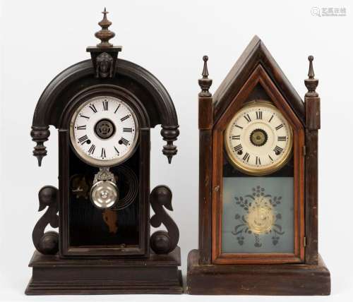 Two American mantel clocks in timber cases, as is condition ...