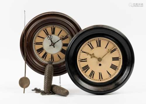 Two antique circular wall clocks, 19th/20th century, 27cm di...