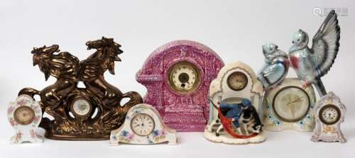 Seven assorted vintage porcelain cased clocks, 20th century,...