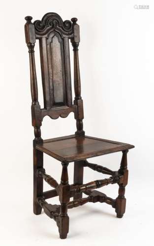 Charles II English carved oak chair with peg joint construct...