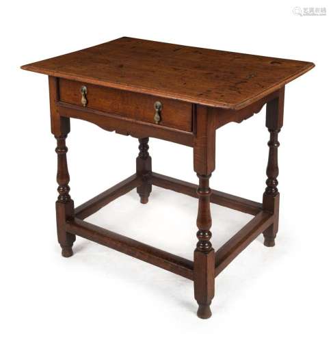 A George I antique English oak occasional table with turned ...