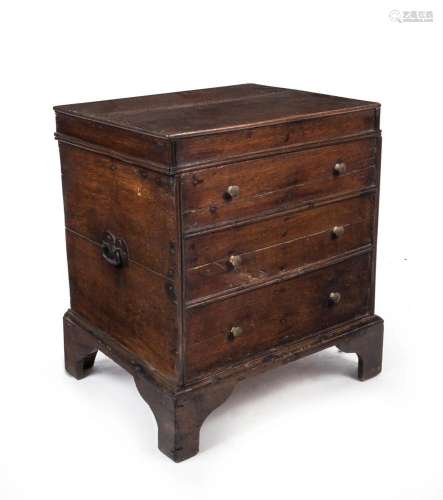 An antique English oak commode, mid 18th century, 56cm high,...