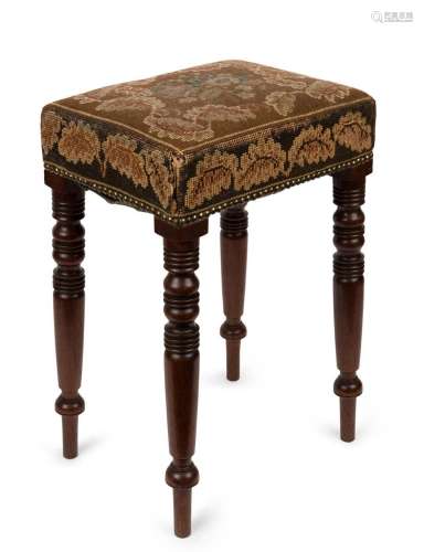 George III mahogany stool with finely turned legs and antiqu...