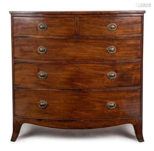 A Georgian mahogany bow front chest of five drawers, early 1...