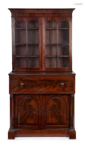 An antique English mahogany secretaire bookcase, 19th centur...