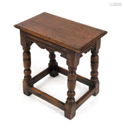 An antique English oak peg jointed stool, 19th century, 44cm...