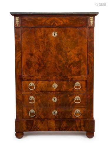 A French escritoire fall-front desk in mahogany with ormolu ...