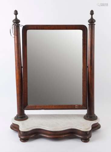 An antique English mahogany vanity mirror with marble top, m...