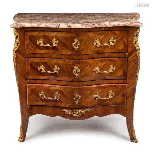 A French serpentine front commode, kingwood with ormolu moun...