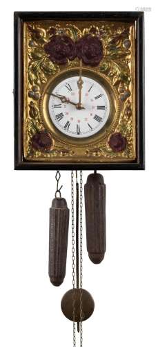 A Black Forest picture frame wall clock with time and strike...