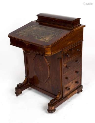 An antique English burr walnut lady s Davenport desk with em...