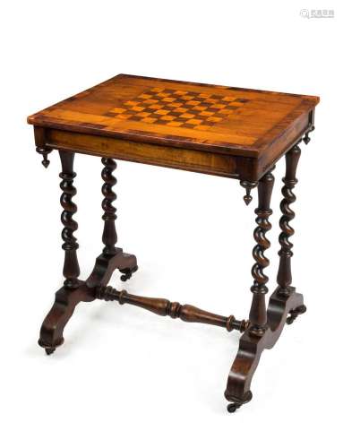 An antique English games top occasional table, rosewood, mah...