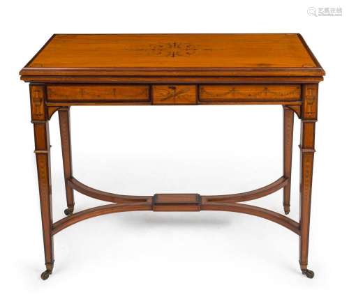 A fine Sheraton Revival fold-over games table, satinwood wit...