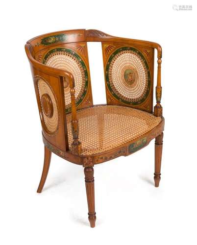 An exceptional Sheraton Revival tub chair in the Adam s styl...