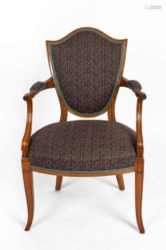 A Hepplewhite style mahogany elbow chair with shield shaped ...