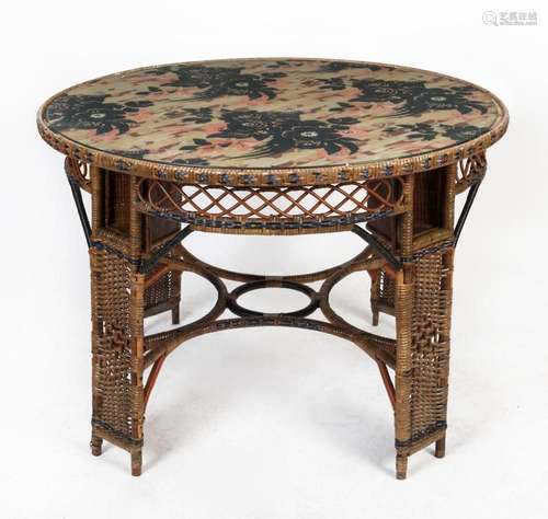 A Chinese vintage circular cane Mah-Jong table, early 20th c...