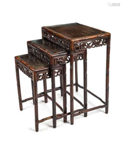 A nest of three Chinese rosewood tables, 19th/20th century, ...