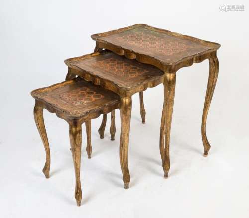 A nest of three Florentine occasional tables, mid 20th centu...