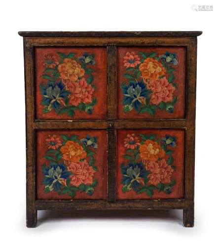 A decorative Chinese four door cabinet with hand-painted flo...