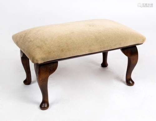 An adjustable footstool with cabriole legs and olive green v...