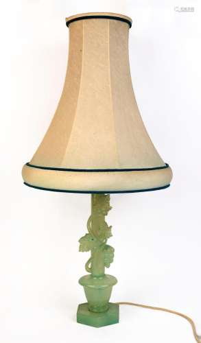An Italian carved alabaster table lamp with blur tinted fini...