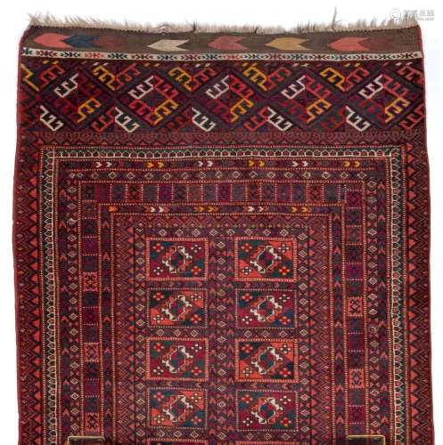 An impressive Turkoman runner with geometric pattern on red ...