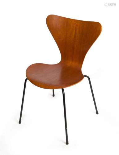 FRITZ HANSEN vintage Danish plywood chair with steel legs, b...