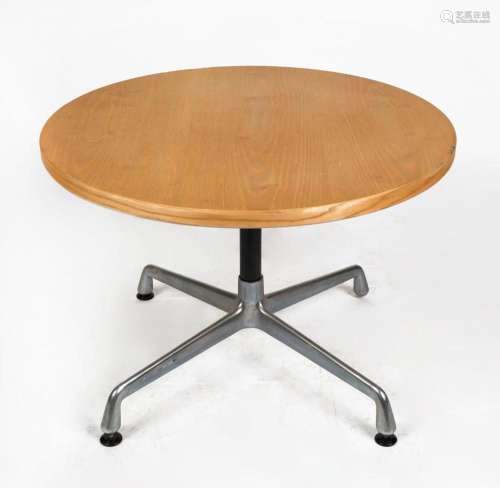 A vintage Danish circular coffee table, ash top with metal b...