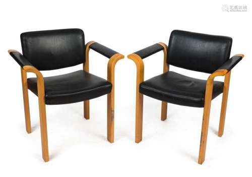 MAGNUS OLESEN pair of vintage Danish ash scroll armchairs wi...