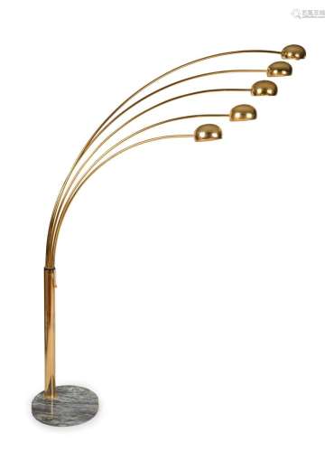 A vintage five branch arc lamp, circular marble base with br...