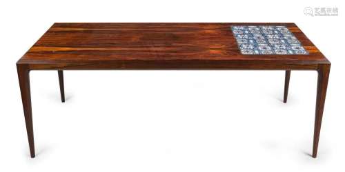 SILKEBORG vintage Danish rosewood coffee table with tiled se...