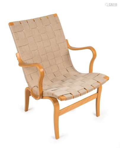 A Scandinavian ash armchair with beige webbing, 60cm across ...