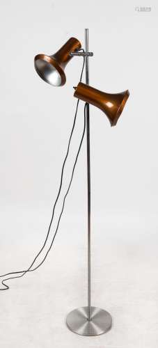 A vintage twin head adjustable standard lamp with brown anod...