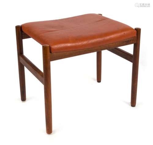 A Danish tan leather and rosewood footstool, circa 1960, 45c...