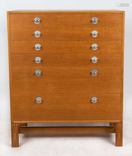 A vintage Danish teak six drawer chest with metal handles, 1...