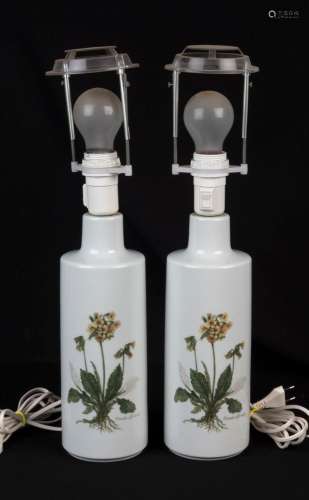 A pair of Danish floral porcelain table lamp bases, Note: Pl...