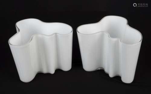 A pair of Scandinavian milk glass vases, A/F, 16cm high, 20c...