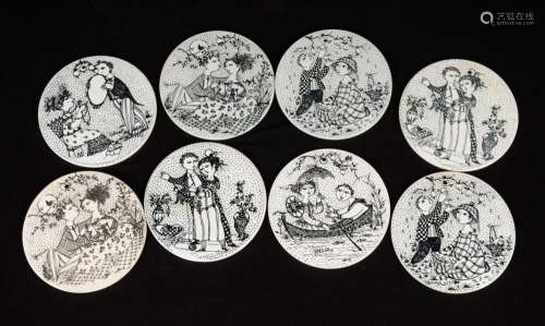 BJORN WIINBLAD set of eight Danish porcelain wall plaques, 1...