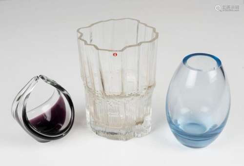 Three assorted Scandinavian Art Glass vases including IITALA...