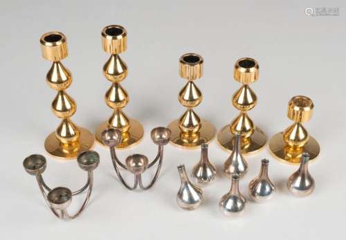 Assorted Danish silver and gold plated candle holders, stick...