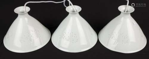 A set of three Danish ceramic hanging lights, Note: Plugs ha...