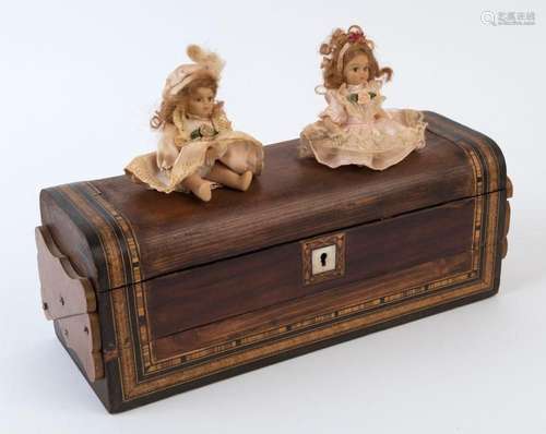 Two vintage miniature porcelain dolls in costume (10cm high)...