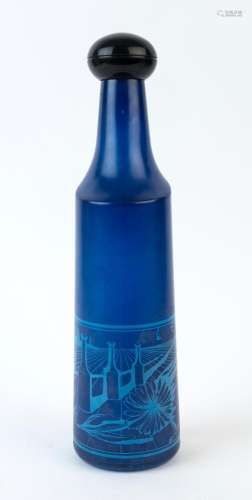 SALVADOR DALI blue glass water bottle, 33cm high