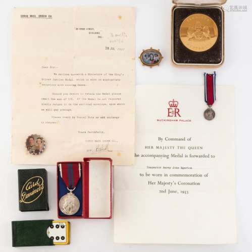 King George V silver jubilee miniature medal with accompanyi...