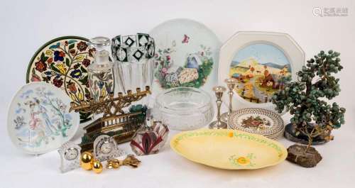 Assorted ceramic plates, crystal clocks, vase, bowl, ornamen...