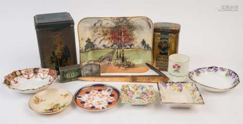 Vintage and antique tins, porcelain dishes and plates, Royal...