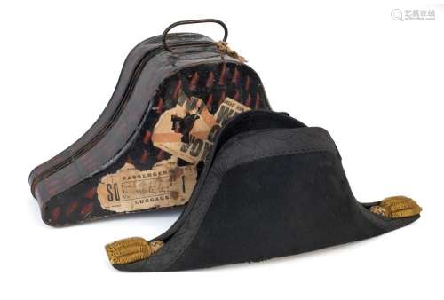 Naval Officer s bicorn hat with origin hat tin, 19th century...