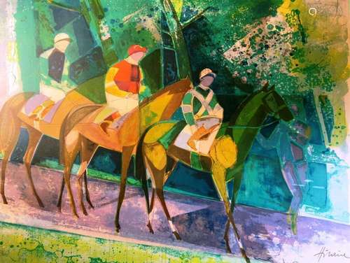 Camille HILAIRE. Les Jockey. Lithographie. Signé et justifié...